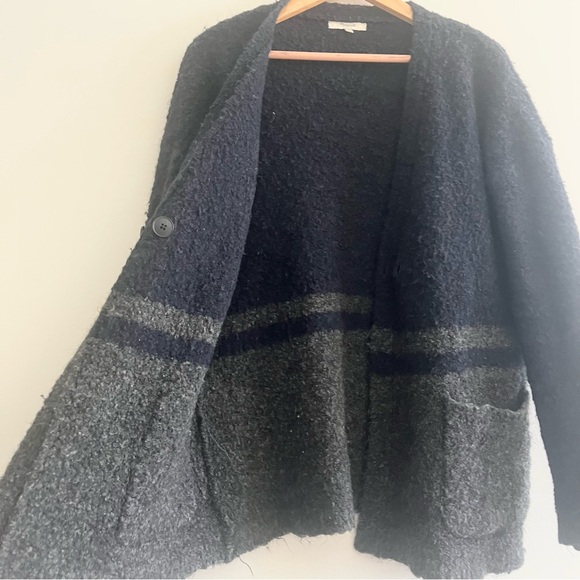 Madewell Boucle Wool Alpaca Blend Blue Gray ColorBlock Two Button Cardigan XS - Picture 7 of 9
